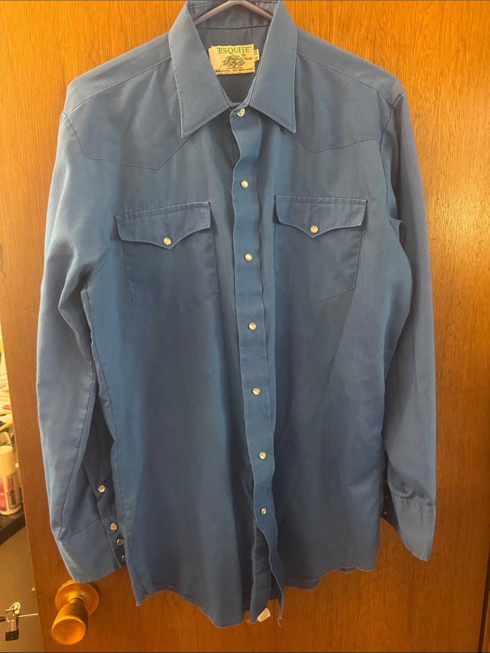 vintage Men's Long-Sleeve Blue Western Button-Down Shirt